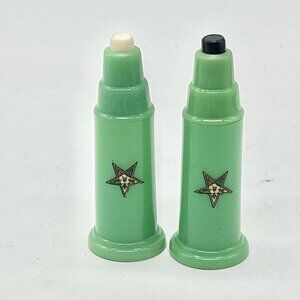 Eastern Star 1950's Art Deco MCM S&P Green Salt Pepper Shakers Bullet Skyscraper